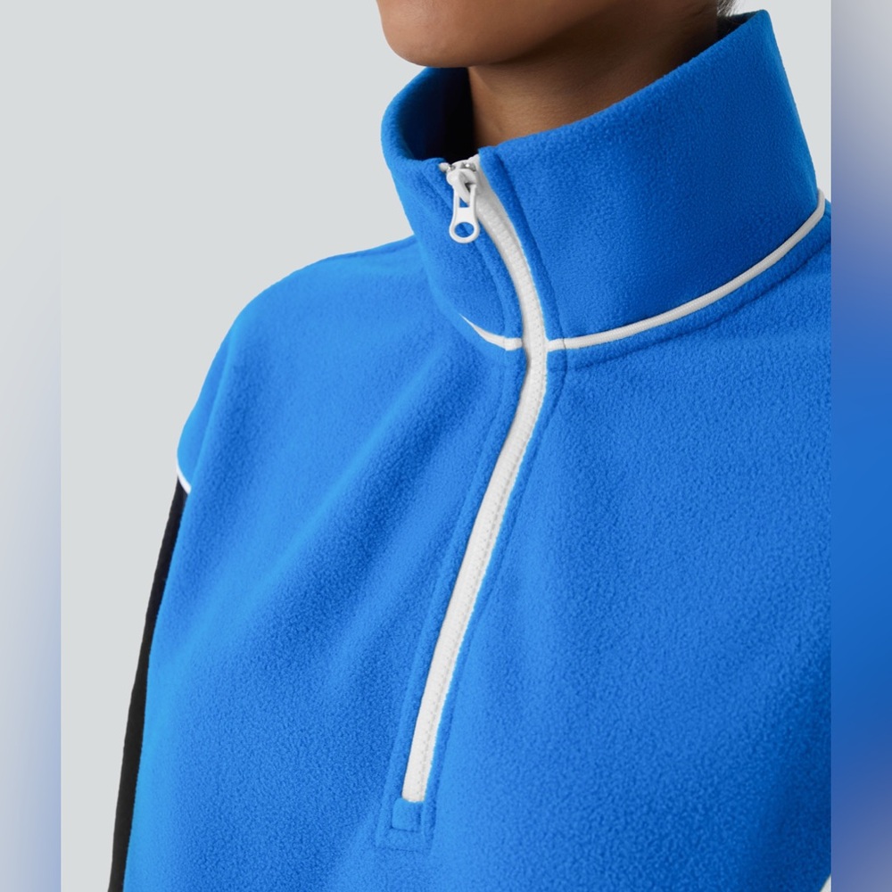 Stand Collar Half Zip Long Sleeve Color Block
Fleece Casual Sweatshirt - Picture 4 of 5